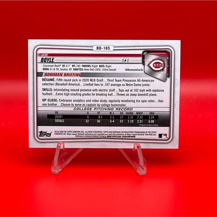 Joe Boyle 2020 Bowman Draft 1st Blue Refractor 88/150 Cincinnati Reds