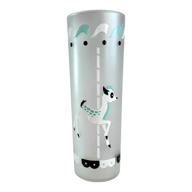 VTG Libbey Carousel Deer Frosted High Ball Tom Collins Glass 7" Merry Go Round