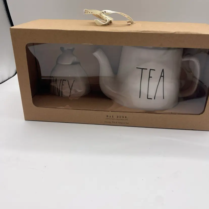 Rae Dunn Tea Set - 3 Pcs Teapot with Honey Jar & Dipper - Artisan Collection
