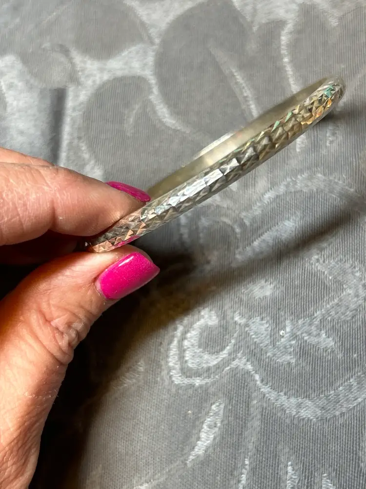 Vintage 925 Sterling Silver Faceted Diamond-Cut Bangle Bracelet, Slim Stacking Cuff, 2.5” Opening, Classic Minimalist Shine