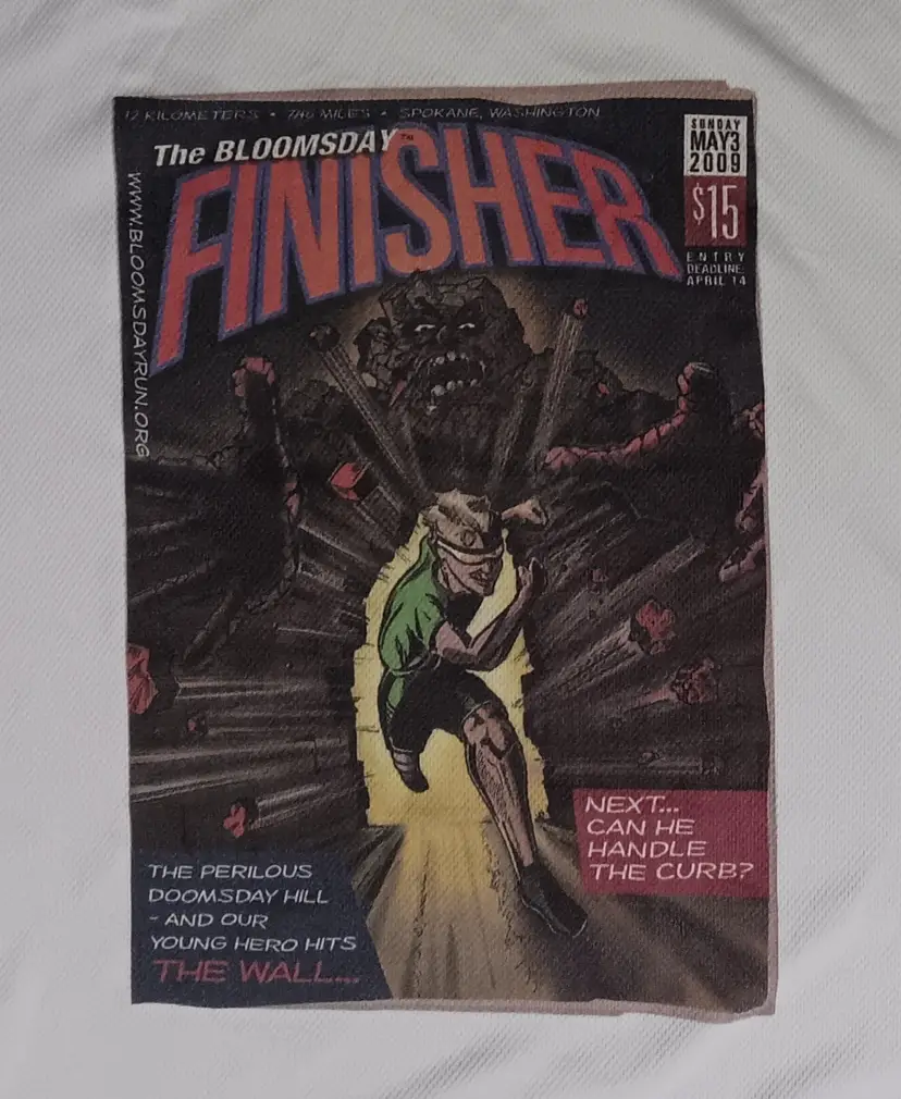 Rare Bloomsday Finisher Comic Book t-shirt superhero marathon run