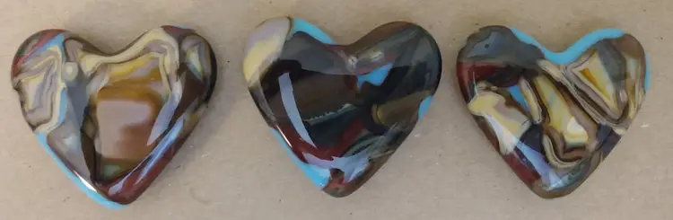 Made by Me! Fused Glass Heart Petrified Wood 1 3/4" Handcrafted Studio Art