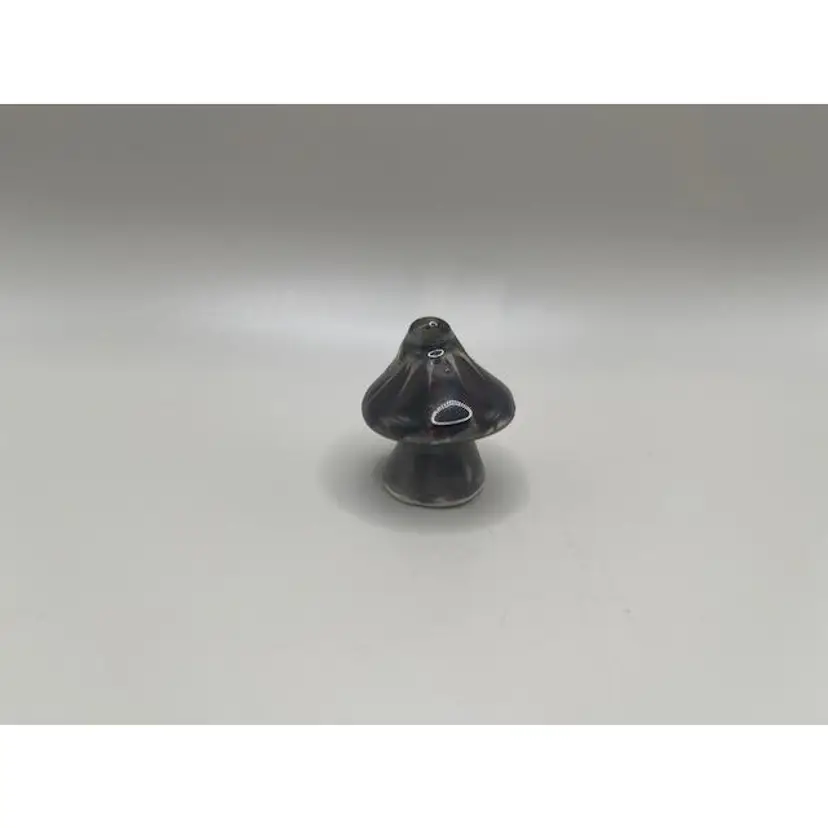 #01 Vintage Signed Tonala Mushroom With Solid Green Frog ~ Dark Black, Brown Swirl Design ~ Just Over 2.25 inches tall