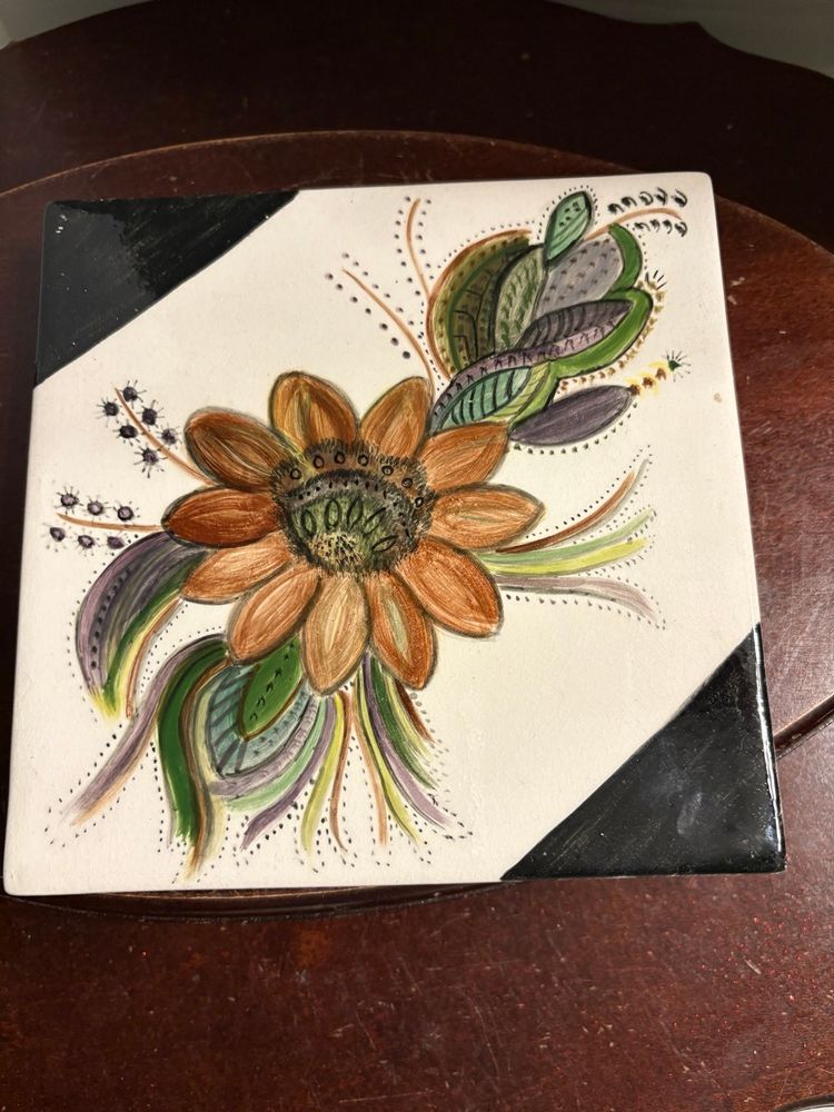 Hand painted Floral Footed Trivet/Tile
