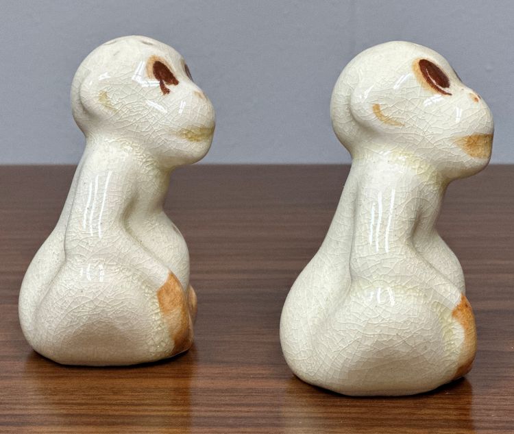Vintage Monkey Salt & Pepper Shaker Pair Ceramic Cork Plugs 2 3/4" Tall