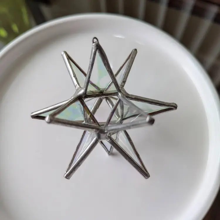 Iridescent Moravian Star Stained Glass Window Hanging Decoration