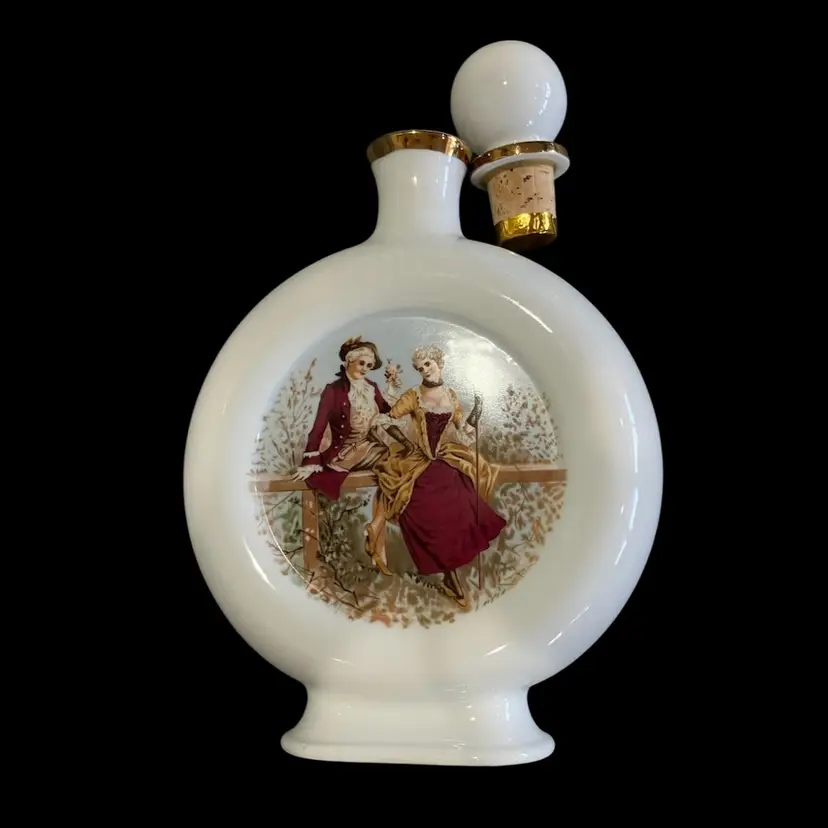 Vintage White Glass Whiskey Decanter Baroque Courting Couple