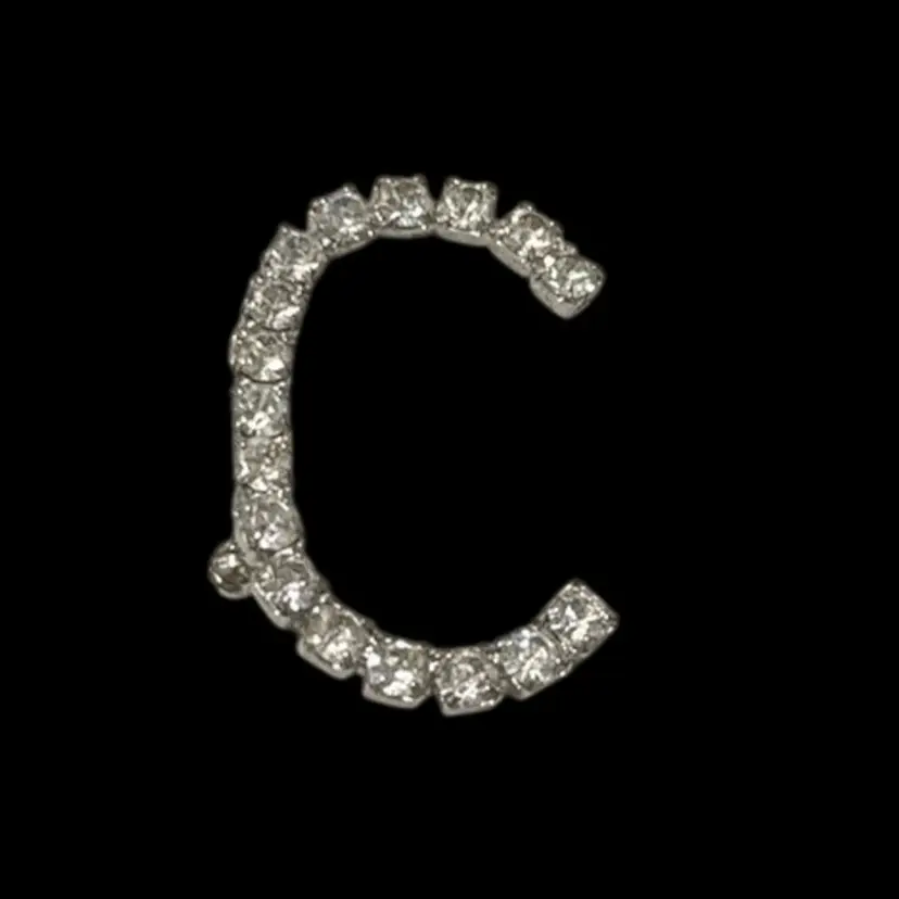 Vintage MCM Prong Set Rhinestone Letter C Brooch, 1.59”