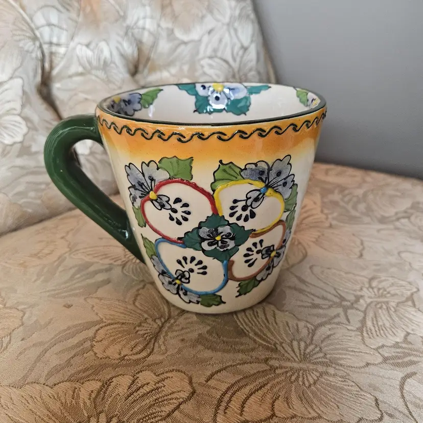 Large Coffee Mug Hand Painted In Mexico Tierra Fina