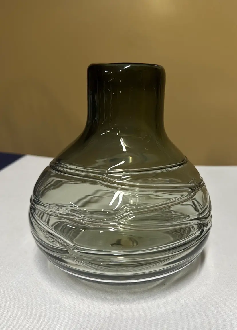 Hand blown Textured Glass Vase Smokey grey 7” tall 6” wide