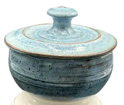 Studio Artist Blue Ceramic Lidded Storage Jar With Speckled Glaze Finish 4"H