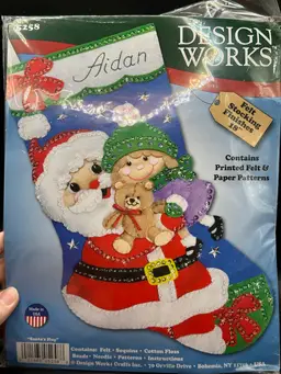Santa with Girl Christmas Stocking Felt Applique Kit by Design Works - 5258