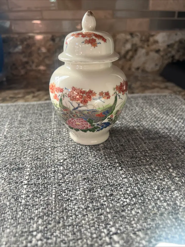 Vintage Japanese Asahi Hand Painted Ginger Jar Peacock, And Flowers With
Gold Accents