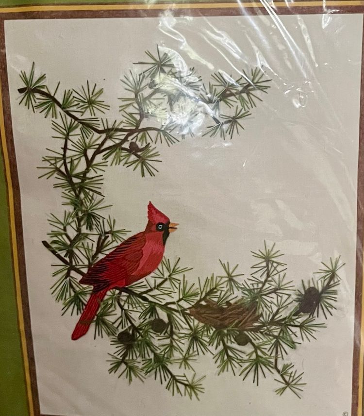 Vtg 1976 Stitchery Cardinal in Evergreens Embroidery Cross Stitch Kit 2402 NOS