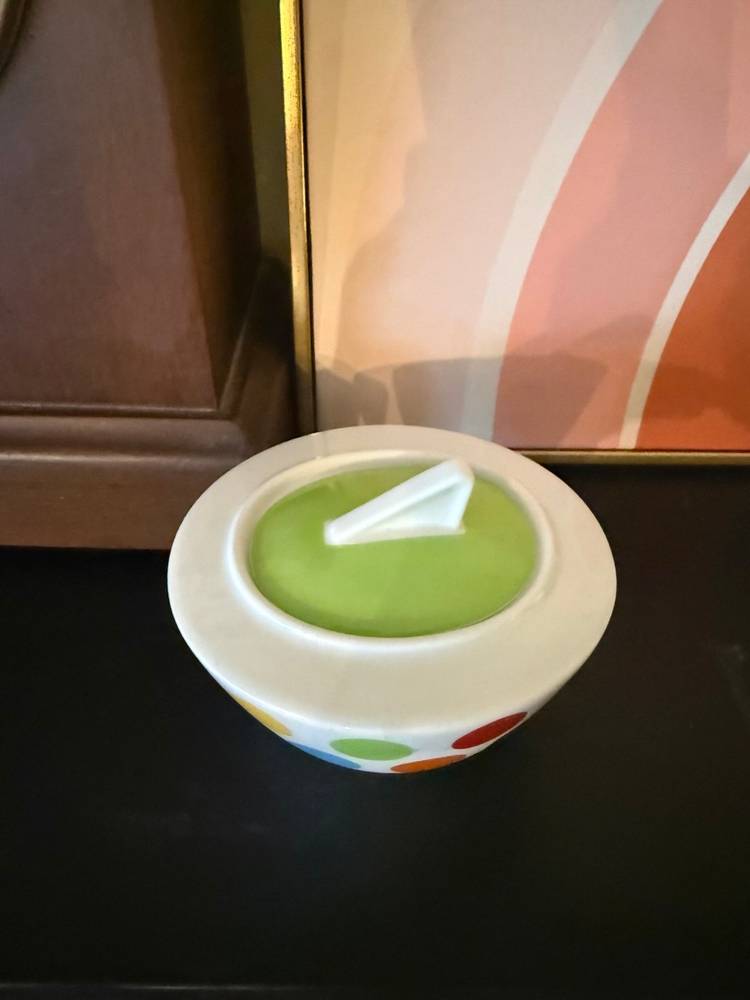 Villeroy & Boch Polka Dot Sugar Bowl: Lime Green Lid, German Fine China
