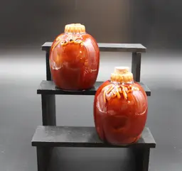 Hull Oven Proof Brown Drip Glaze Cork Top Salt and Pepper Shakers