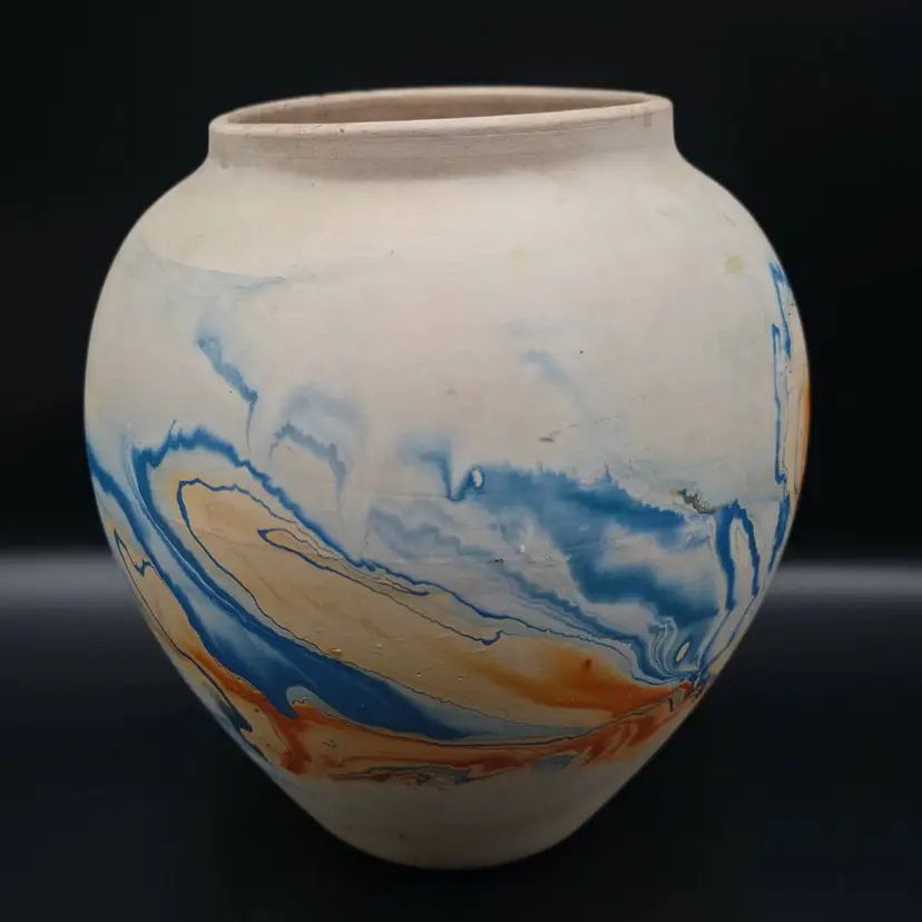 Nemadji Art Pottery Vase Orange Blue