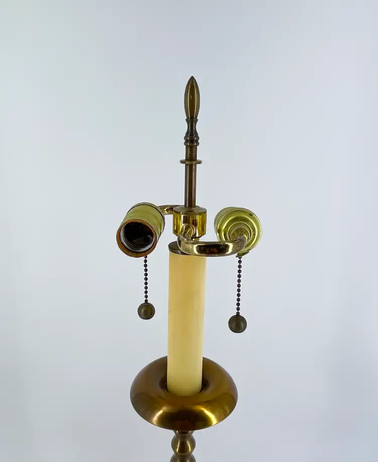 Twin Double Pull Bronze Brass Candlestick Table Lamp Stiffel Works No Shade Vtg