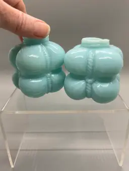 04 Consolidated Glass Aqua Teal Milk Glass Cotton Bale Shaker Set AS IS SEE DESC