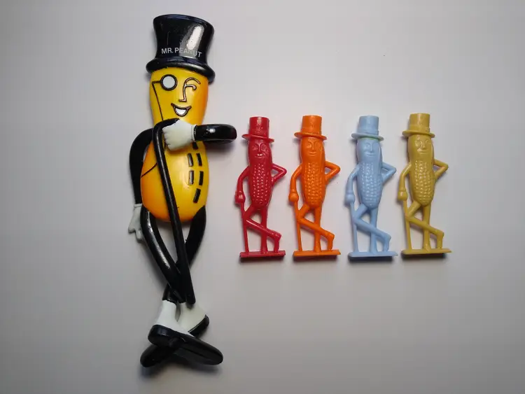 Mr. Peanut Planters Lot Of 5 Items Bendy Figure Red Orange Blue Tan Whistles Great Christmas Gifts