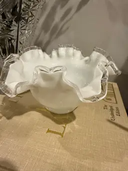Fenton White Milk Glass Ruffled Bowl