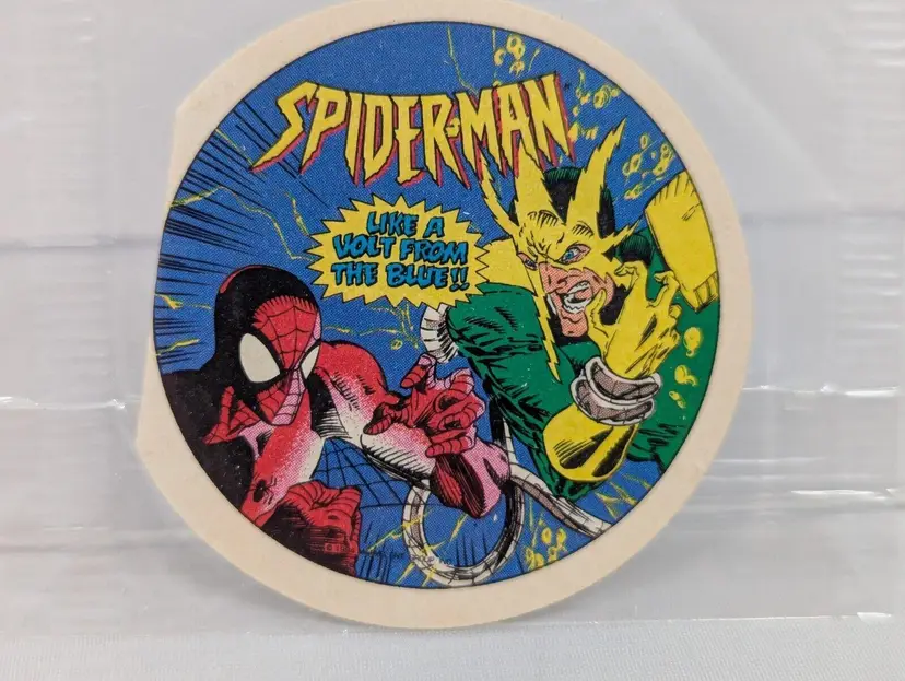 SPIDER-MAN vs ELECTRO Mini Round Comic Book Peter Pan Lid-Top 1994 Rare Canada