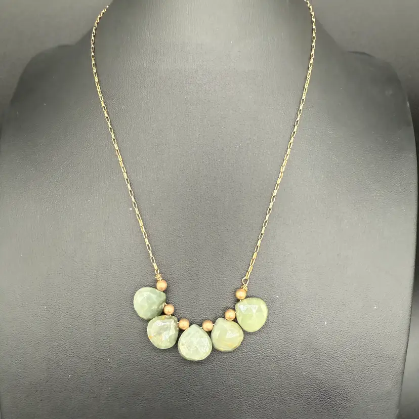 Genuine Chrysoprase Gold Vermeil Over 925 Sterling 18” Necklace