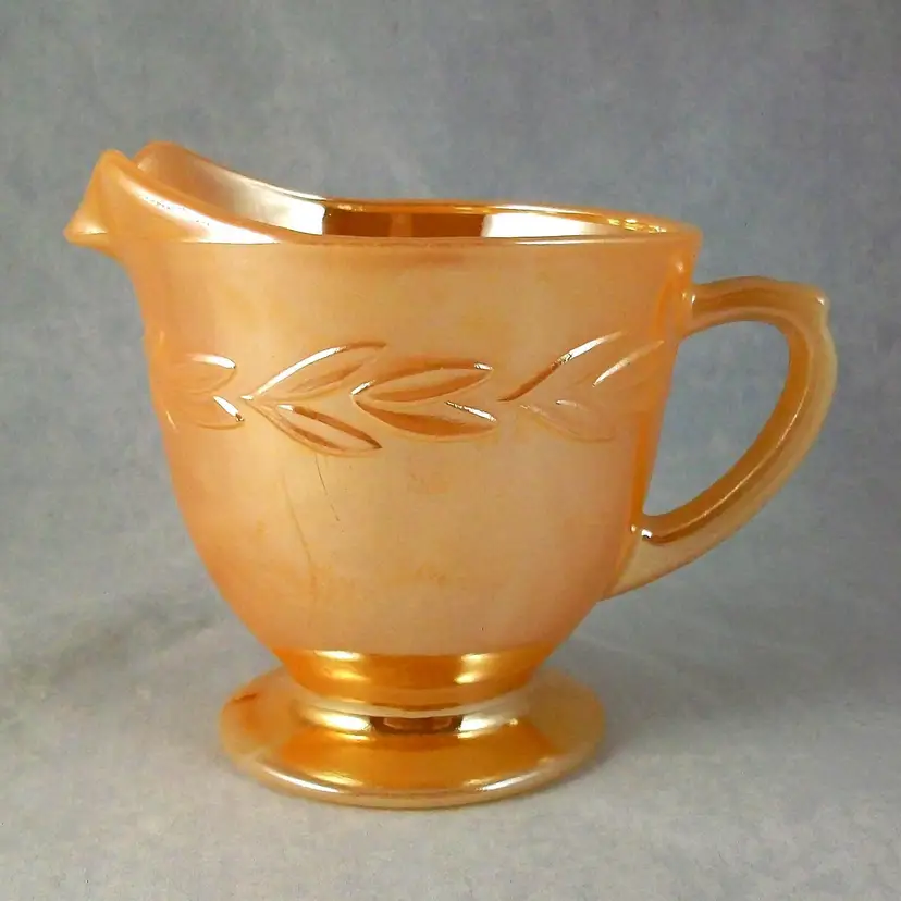 Vintage Fire King Oven Ware Peach Lustre Laurel Leaf Open Pedestal Creamer 3" Tall