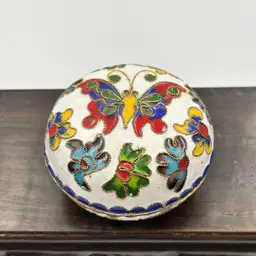 Round Butterfly Cloisonné Enamel Trinket Box 1.5”x2.5”