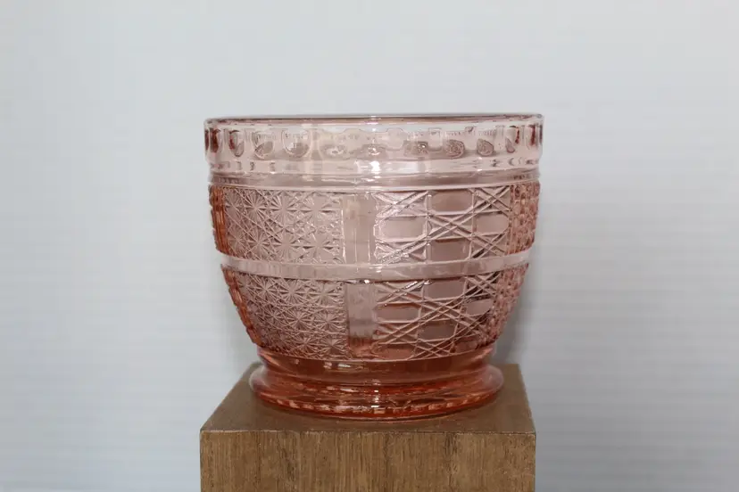 1970’s KIG Indonesia Pink Glass Daisy Button Style Candy Bowl - 3.50"T x 4.25"W