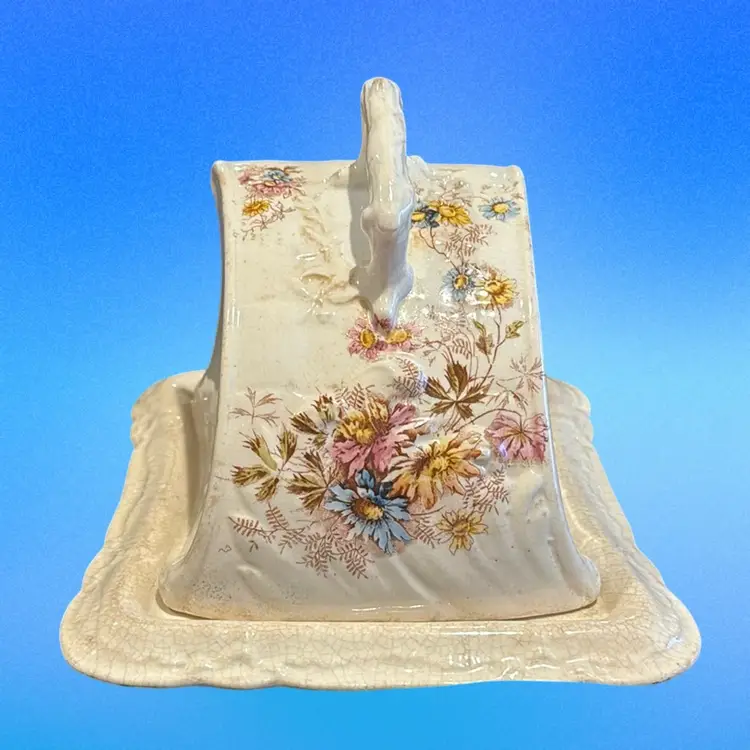 Antique Porcelain Floral Cheese Cloche  German