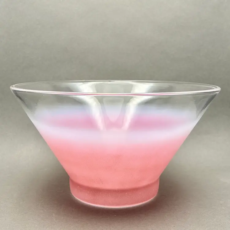 Vintage Pink Blendo Frosted Glass Serving Bowl with Gold Rim