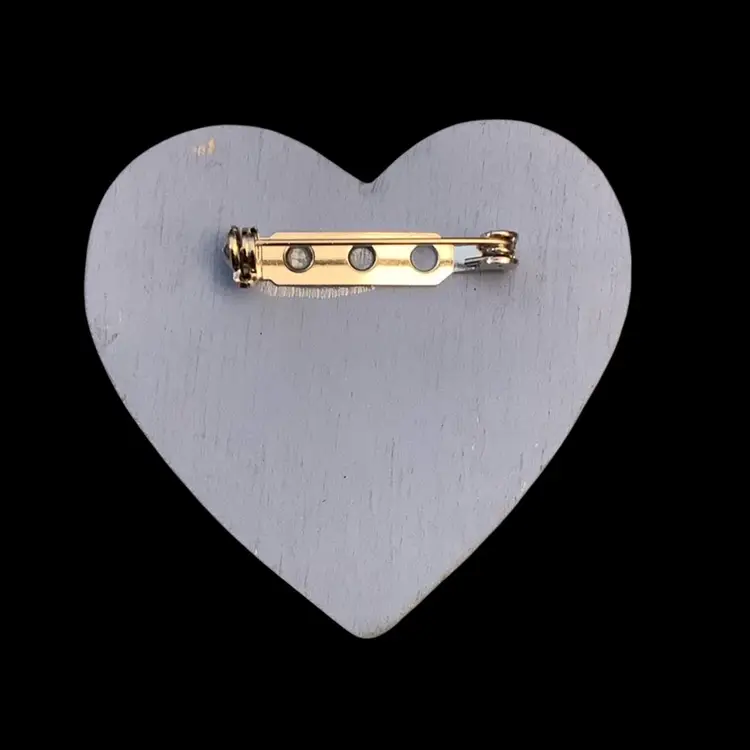 Signed Wooden Heart Brooch 2 X 2 Inches