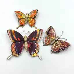 Orange & Earth Tone Set Of 3 Metal Butterfly Brooches