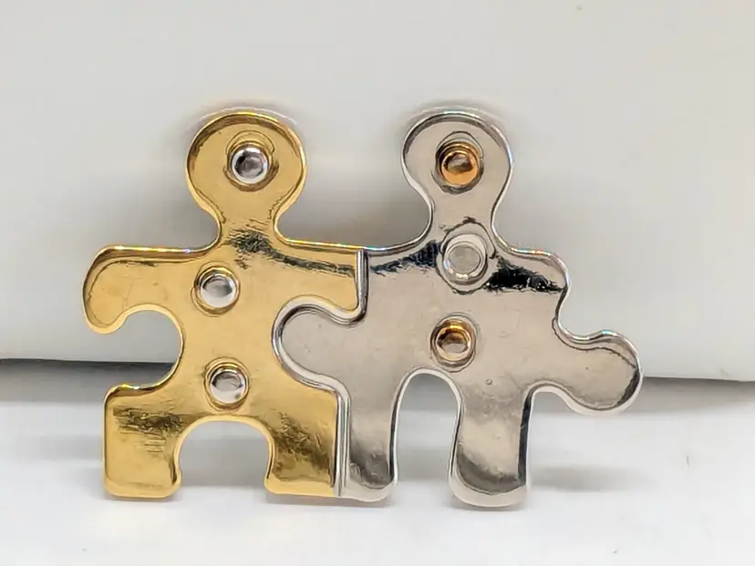 Gold and Silver Tone Puzzle Figures Brooch Pin Autism Awareness