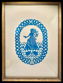 Signed Framed Hand Cut Silhouette Paper Mermaid Siren Dolphin Nautical Blue