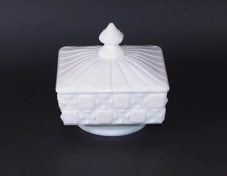 Vintage Westmoreland Pedestal Milk Glass Candy Dish Old Quilt Pattern