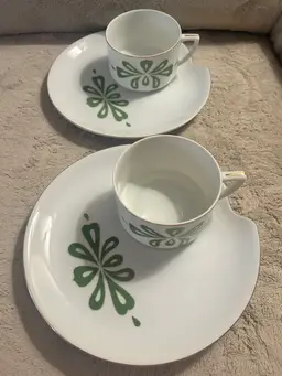 Vintage Rare Green Lefton China Pattern  MCM  Snack Plate  & Coffee Cup Set.