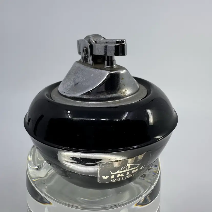 Viking Glass Black Diamond Point Short  Table Lighter With Sticker