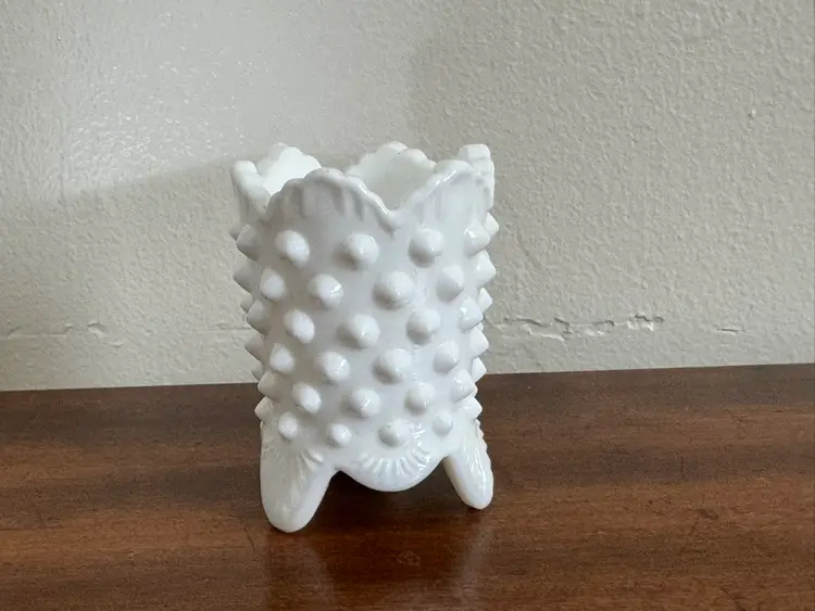 Vintage Fenton Glass Hobnail Milk Glass Toothpick Holder