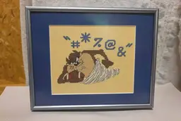 Looney Tunes Taz Tasmanian Devil Cross Stitch Framed 8"× 10"