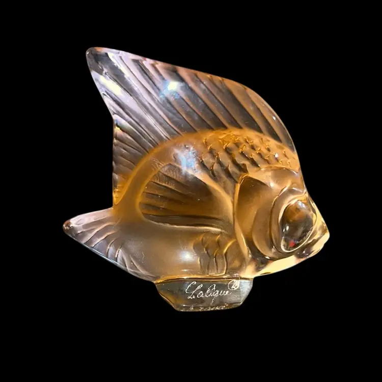 Lalique Crystal, France Pink Angel Fish Figurine, 2" Signed