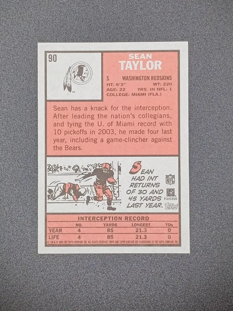 Sean Taylor 2005 Topps Heritage #90 Washington Redskins