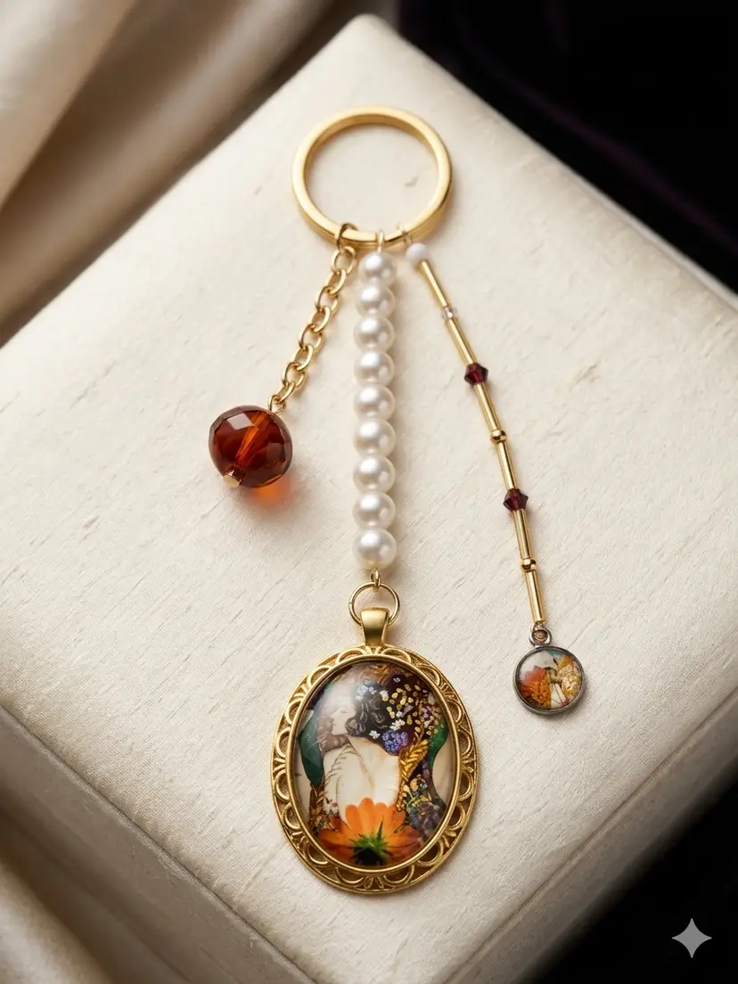 Niknax Rare Collectible Art Bag Charm Keychain | Unique Vintage KLIMT Keyring | OOAK Treasure Find