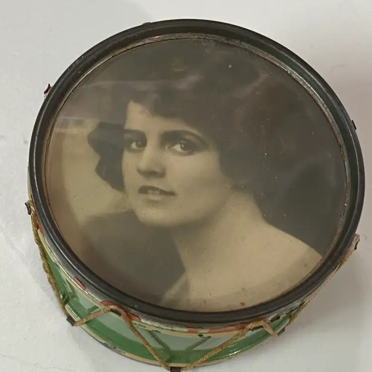 Photo Frame Pin Cushion Drum, Has Paint Loss