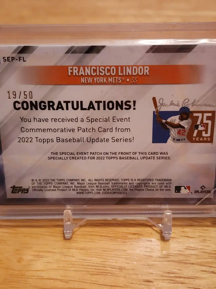 2022 Topps Fransisco Lindor Jackie Robinson Patch 19/50
