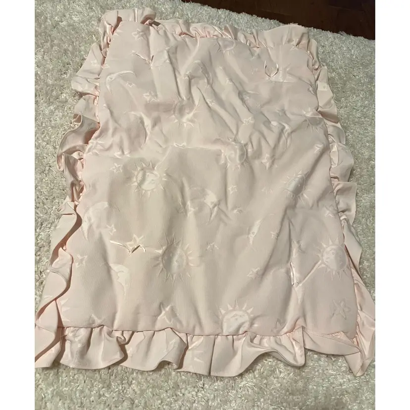 Vintage KidsLine Pink Ruffled Baby Comforter Sun Stars Moon