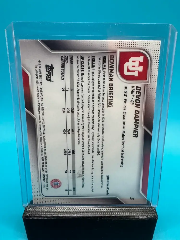 Devon Dampier 1st Bowman Chrome U Blue Refractor /150 Utah Utes