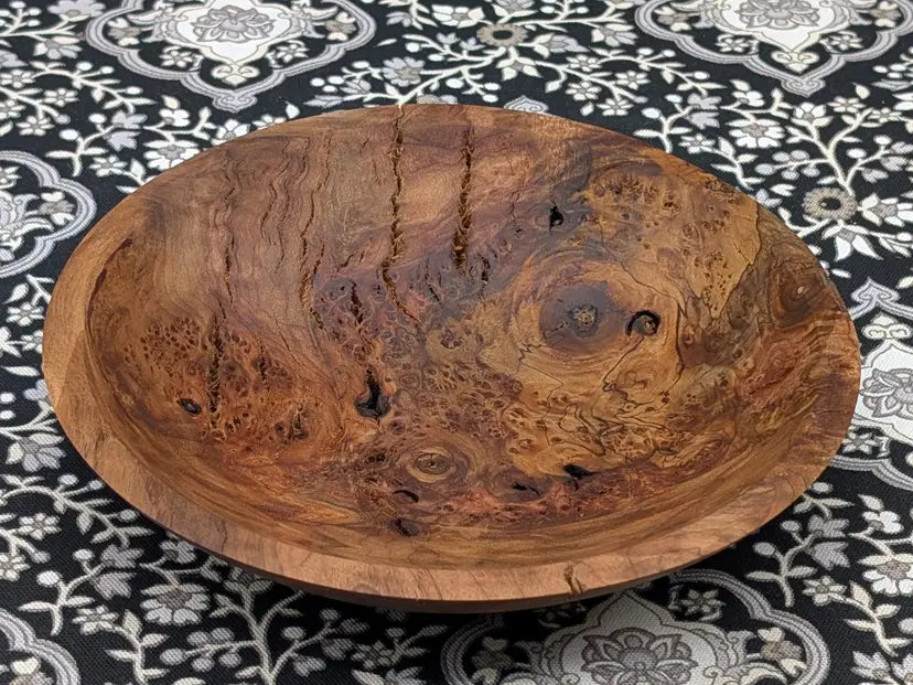 Distressed Maple Burl Decorative Bowl 8.75x1.75 Inch