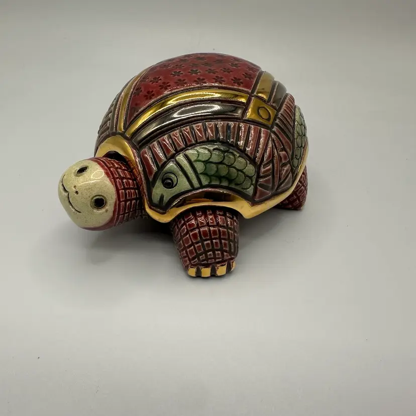Artesania Rinconada DeRosa Gold Turtle Pottery Signed Trinket Box